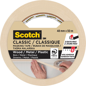 Scotch®Masquer – Ruban CLASSIC lignes droites Beige 50m x 48mm - Publicité Scotch®Masquer – Ruban CLASSIC lignes droites Beige 50m x 48mm - Publicité