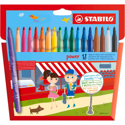 Stylo Feutre STABILO Power - Pack de 18 - Multicolore - Pointe Moyenne - Publicité Stylo Feutre STABILO Power - Pack de 18 - Multicolore - Pointe Moyenne - Publicité