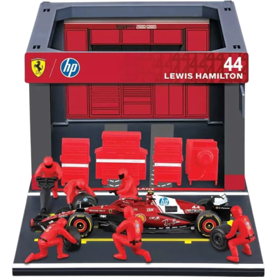 1/43 Bburago Pit-Stop Ferrari SF 25 (véhicule + figurines de mécaniciens + paddock + accessoires) #44 Hamilton - Publicité 1/43 Bburago Pit-Stop Ferrari SF 25 (véhicule + figurines de mécaniciens + paddock + accessoires) #44 Hamilton - Publicité
