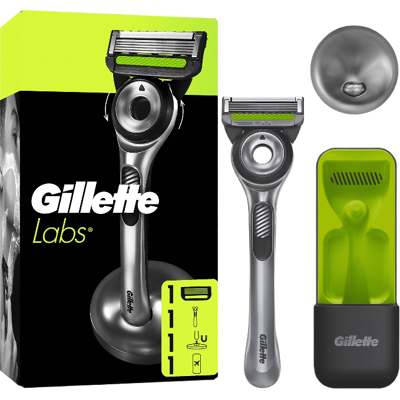 Gillette Labs - rasoir rechargeable argenté + étui de voyage - 1 unité - Publicité Gillette Labs - rasoir rechargeable argenté + étui de voyage - 1 unité - Publicité