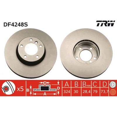 Disque de frein TRW DF4248S - Aéré - 324mm - 30mm - BMW - Publicité Disque de frein TRW DF4248S - Aéré - 324mm - 30mm - BMW - Publicité