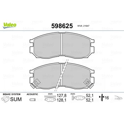 VALEO Modèle 598625 Plaquettes de frein avant - Contact de signal d'usure inclus - Publicité VALEO Modèle 598625 Plaquettes de frein avant - Contact de signal d'usure inclus - Publicité