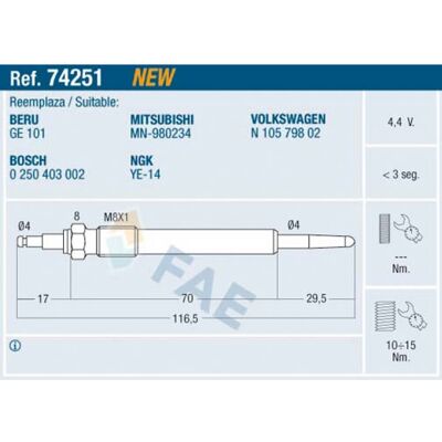 FAE Modèle 74251 Bougie de préchauffage - Durable, 4,4V, M8x1 - Publicité FAE Modèle 74251 Bougie de préchauffage - Durable, 4,4V, M8x1 - Publicité