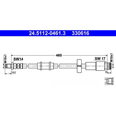 Flexible de frein Ate - 460mm M10x1 Support de Collier - Type de Tuyau de Frein - Publicité Flexible de frein Ate - 460mm M10x1 Support de Collier - Type de Tuyau de Frein - Publicité