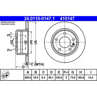 Disque de frein arrière ATE BMW - 280mm, 10mm, 5 trous - Publicité Disque de frein arrière ATE BMW - 280mm, 10mm, 5 trous - Publicité