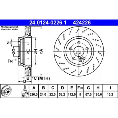 Disque de frein ATE Modèle 24.0124-0226.1 - perforé et ventilé 112mm - Publicité Disque de frein ATE Modèle 24.0124-0226.1 - perforé et ventilé 112mm - Publicité