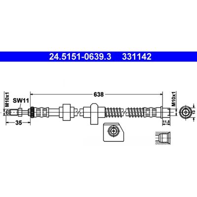 Flexible de frein Ate - 24.5151-0639.3 - Convient pour Peugeot 508, 407, Citroën C5, C6 - Publicité Flexible de frein Ate - 24.5151-0639.3 - Convient pour Peugeot 508, 407, Citroën C5, C6 - Publicité