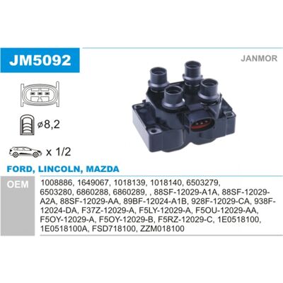 Bobine d'allumage JANMOR JM5092 pour Ford Mazda - Publicité Bobine d'allumage JANMOR JM5092 pour Ford Mazda - Publicité