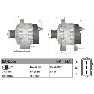 DENSO DAN2029 Alternateur - 14V 55A - Publicité DENSO DAN2029 Alternateur - 14V 55A - Publicité