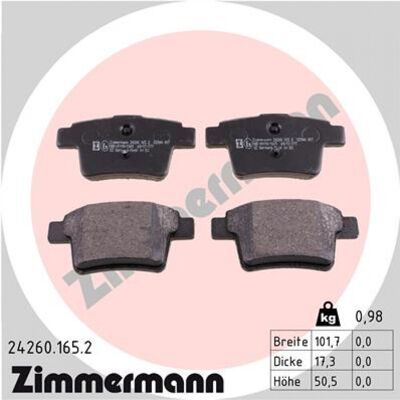 Zimmermann - 24260.165.2 - 102mm - Jeu de plaquettes de frein - Publicité Zimmermann - 24260.165.2 - 102mm - Jeu de plaquettes de frein - Publicité