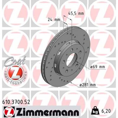 ZIMMERMANN - SPORT COAT Z 610.3700.52 - 281mm - Brake Disc - Publicité ZIMMERMANN - SPORT COAT Z 610.3700.52 - 281mm - Brake Disc - Publicité
