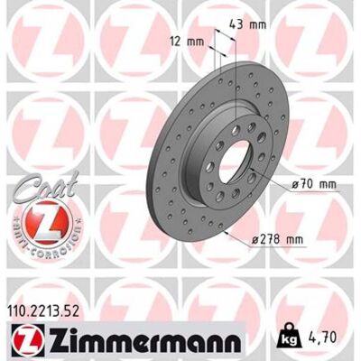Disque de frein Zimmermann 110.2213.52 - Plein, Perforé, Revêtu - Alfa Romeo, Fiat, Jeep - Publicité Disque de frein Zimmermann 110.2213.52 - Plein, Perforé, Revêtu - Alfa Romeo, Fiat, Jeep - Publicité