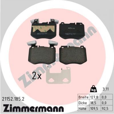 Zimmermann 21152.185.2 Plaquettes de frein - Plaquettes de frein - Publicité Zimmermann 21152.185.2 Plaquettes de frein - Plaquettes de frein - Publicité