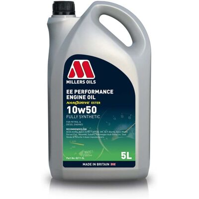 Huile moteur synthétique complète Millers Oils EE Performance 10W50 - 5 litres - Publicité Huile moteur synthétique complète Millers Oils EE Performance 10W50 - 5 litres - Publicité