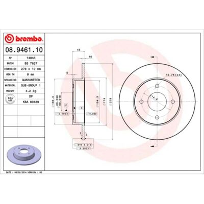 BREMBO Modèle 08.9461.10 - Disque de frein - Publicité BREMBO Modèle 08.9461.10 - Disque de frein - Publicité