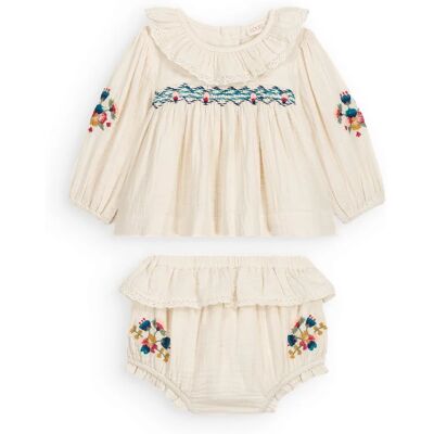Louise Misha Ensemble Blouse et Bloomer Helia Gaze de Coton Bio Crème 3 mois - Publicité Louise Misha Ensemble Blouse et Bloomer Helia Gaze de Coton Bio Crème 3 mois - Publicité