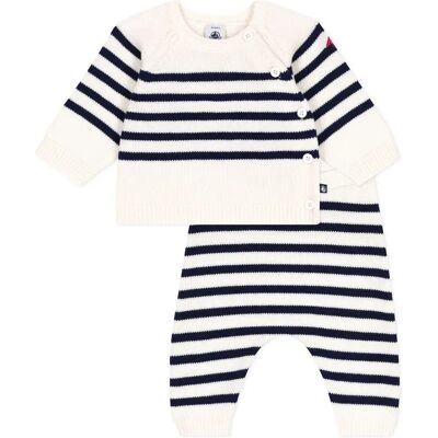 Petit Bateau Ensemble Pull et Pantalon Marinière Laine Ecru 1 mois - Publicité Petit Bateau Ensemble Pull et Pantalon Marinière Laine Ecru 1 mois - Publicité