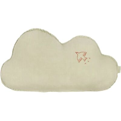 Nobodinoz Coussin Nuage avec broderie Oiseau - Lin Français Matcha taille unique - Publicité Nobodinoz Coussin Nuage avec broderie Oiseau - Lin Français Matcha taille unique - Publicité