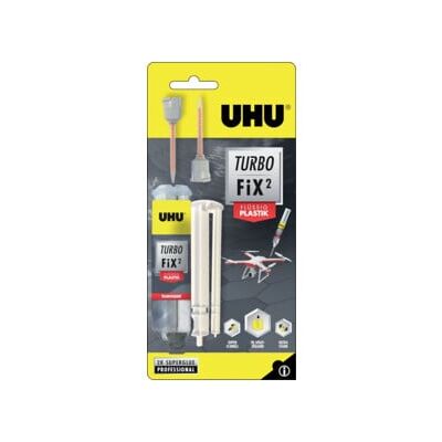 UHU 2K Adhésif de réparation Turbo Fix² Plastique liquide en plastique liquide 10g double seringue transparente (51840) - Publicité UHU 2K Adhésif de réparation Turbo Fix² Plastique liquide en plastique liquide 10g double seringue transparente (51840) - Publicité