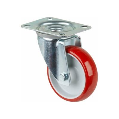 Roulette pivotante D.roue 100 mm cap.charge 125 kg polyuréthane plaque L104xl80 ; BS Rollen (L400.B31.100) - Publicité Roulette pivotante D.roue 100 mm cap.charge 125 kg polyuréthane plaque L104xl80 ; BS Rollen (L400.B31.100) - Publicité