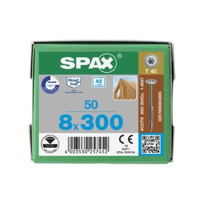 Vis en acier inoxydable SPAX 8x240mm - T-STAR plus, filetage partiel, tête plate - Publicité Vis en acier inoxydable SPAX 8x240mm - T-STAR plus, filetage partiel, tête plate - Publicité