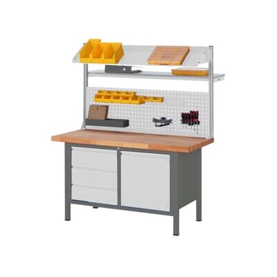 Etabli réglable en hauteur STIER Premium avec structure, avec 3 tiroirs et 1 porte battante, lxPxH 1 500x700x840-1 040 mm (906120) - Publicité Etabli réglable en hauteur STIER Premium avec structure, avec 3 tiroirs et 1 porte battante, lxPxH 1 500x700x840-1 040 mm (906120) - Publicité