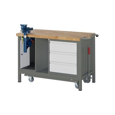Etabli STIER Premium avec châssis roulant abaissable, 3 tiroirs et étau, lxPxH 1 250x700x880 mm (904814) - Publicité Etabli STIER Premium avec châssis roulant abaissable, 3 tiroirs et étau, lxPxH 1 250x700x880 mm (904814) - Publicité