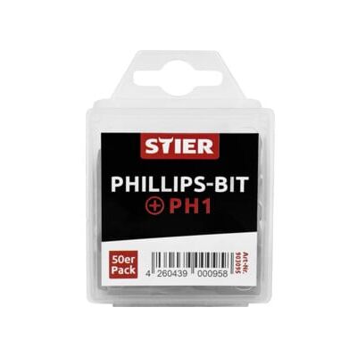 Grand pack d'embouts STIER Pozidriv PH1 50x (903095) - Publicité Grand pack d'embouts STIER Pozidriv PH1 50x (903095) - Publicité