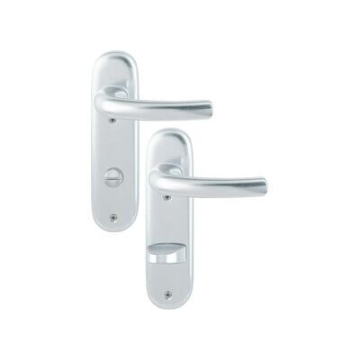 Ensemble bouclier court en aluminium Hoppe - Poignée salle de bain/WC - Type de porte - Publicité Ensemble bouclier court en aluminium Hoppe - Poignée salle de bain/WC - Type de porte - Publicité