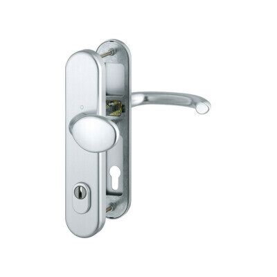 Ensemble de serrure de porte en aluminium Hoppe - Modèle Marseille, réversible, 92 mm - Publicité Ensemble de serrure de porte en aluminium Hoppe - Modèle Marseille, réversible, 92 mm - Publicité