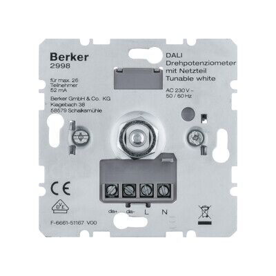 Berker Potentiomètre rotatif DALI réglable blanc avec alimentation 2998 (2998) - Publicité Berker Potentiomètre rotatif DALI réglable blanc avec alimentation 2998 (2998) - Publicité