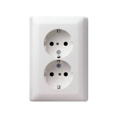 Gira Prise double Schuko avec obturateur, blanc brillant 078303 (078303) - Publicité Gira Prise double Schuko avec obturateur, blanc brillant 078303 (078303) - Publicité