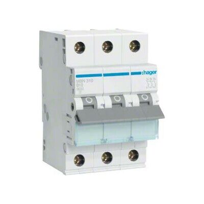 Hager MBN310 Disjoncteur - 3 pôles, 10A, 6kA - IP20 - Publicité Hager MBN310 Disjoncteur - 3 pôles, 10A, 6kA - IP20 - Publicité