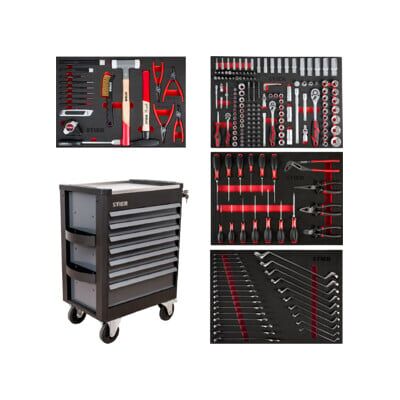 Servante d'atelier STIER Premium avec plan de travail en acier inoxydable, garnie, 241 pièces (906390) - Publicité Servante d'atelier STIER Premium avec plan de travail en acier inoxydable, garnie, 241 pièces (906390) - Publicité