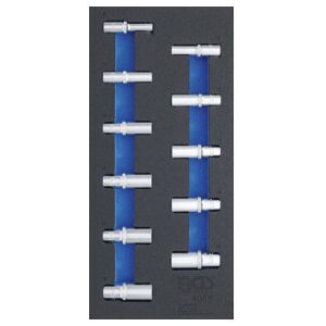 Insert de servante d'atelier 1/3 : Douilles pour clé, six pans 10 mm (3/8") 8 - 19 mm profondes 11 pièces BGS ; BGS technic (4058) - Publicité Insert de servante d'atelier 1/3 : Douilles pour clé, six pans 10 mm (3/8") 8 - 19 mm profondes 11 pièces BGS ; BGS technic (4058) - Publicité