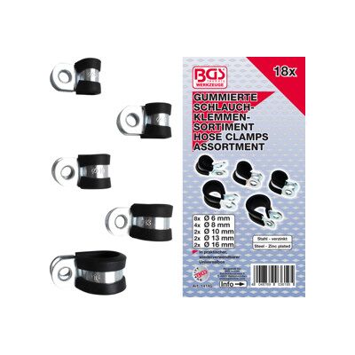 Assortiment de colliers de tuyau à revêtement caoutchouc Ø 6 - 16 mm 18 pièces BGS ; BGS technic (14145) - Publicité Assortiment de colliers de tuyau à revêtement caoutchouc Ø 6 - 16 mm 18 pièces BGS ; BGS technic (14145) - Publicité