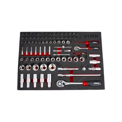 Jeu de 92 douilles 1/4'' 1/2'' STIER dans garniture en mousse souple (EVA), Carré creux , Acier au chrome-vanadium, Jeux de clés, outils à douilles (903846) - Publicité Jeu de 92 douilles 1/4'' 1/2'' STIER dans garniture en mousse souple (EVA), Carré creux , Acier au chrome-vanadium, Jeux de clés, outils à douilles (903846) - Publicité