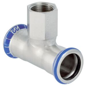 Geberit Té Mapress d 22 mm x Rp 1/2, sans plomb, femelle filetée, acier inoxydable (81307) - Publicité Geberit Té Mapress d 22 mm x Rp 1/2, sans plomb, femelle filetée, acier inoxydable (81307) - Publicité