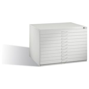 Classeur plat C+P pour formats jusqu'à DIN A1, 10 tiroirs, H760xL1100xP765mm façade gris clair corps gris clair gris clair ; C + P Möbelsysteme (7101-000 S00016) - Publicité Classeur plat C+P pour formats jusqu'à DIN A1, 10 tiroirs, H760xL1100xP765mm façade gris clair corps gris clair gris clair ; C + P Möbelsysteme (7101-000 S00016) - Publicité
