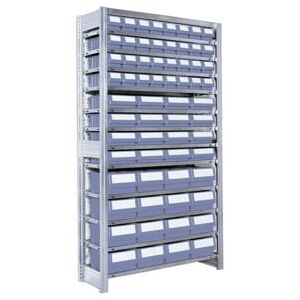 Rayonnages à tablettes équipés de bacs Bito RK p 324 x H 1850 bacs en bleu-gris (53011) - Publicité Rayonnages à tablettes équipés de bacs Bito RK p 324 x H 1850 bacs en bleu-gris (53011) - Publicité