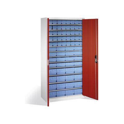 Armoire à bacs C+P avec 72 bacs d'étagères, H1980xL1000xP420mm Façade rouge rubis Corps gris clair ; C + P Möbelsysteme (133144-28 S10034) - Publicité Armoire à bacs C+P avec 72 bacs d'étagères, H1980xL1000xP420mm Façade rouge rubis Corps gris clair ; C + P Möbelsysteme (133144-28 S10034) - Publicité