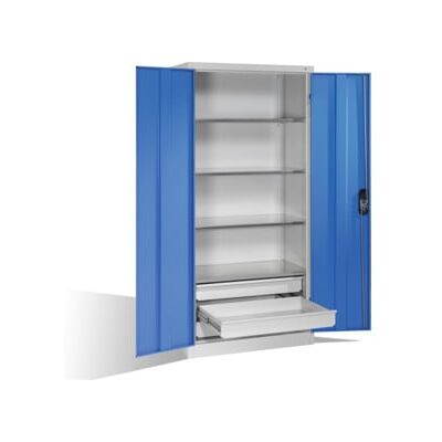 Armoire à outils C+P à portes battantes, 4 tablettes et 3 tiroirs, H1950xL930xP500mm Façade bleu clair Corps gris clair ; C + P Möbelsysteme (8921-503 S10134) - Publicité Armoire à outils C+P à portes battantes, 4 tablettes et 3 tiroirs, H1950xL930xP500mm Façade bleu clair Corps gris clair ; C + P Möbelsysteme (8921-503 S10134) - Publicité