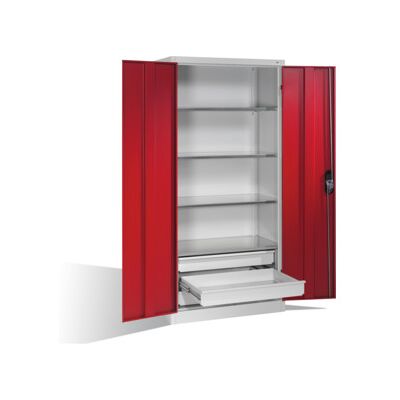 Armoire en acier CP - Gris clair, Rouge rubis - 3 tiroirs - 93x50x195cm - Publicité Armoire en acier CP - Gris clair, Rouge rubis - 3 tiroirs - 93x50x195cm - Publicité