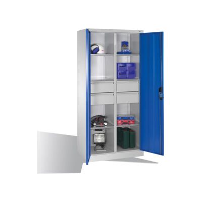 Armoire à outils C+P avec portes battantes, 6 tablettes, 4 tiroirs, H1950xL930xP500mm Façade bleu clair Corps gris clair ; C + P Möbelsysteme (8921-3042 S10132) - Publicité Armoire à outils C+P avec portes battantes, 6 tablettes, 4 tiroirs, H1950xL930xP500mm Façade bleu clair Corps gris clair ; C + P Möbelsysteme (8921-3042 S10132) - Publicité