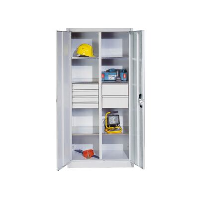 Armoire à outils C+P avec portes battantes, 6 tablettes, 6 tiroirs, H1950xL930xP500mm Façade gris clair Corps gris clair ; C + P Möbelsysteme (8921-3041 S10151) - Publicité Armoire à outils C+P avec portes battantes, 6 tablettes, 6 tiroirs, H1950xL930xP500mm Façade gris clair Corps gris clair ; C + P Möbelsysteme (8921-3041 S10151) - Publicité