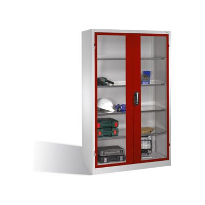 C + P Möbelsysteme Armoire à outils C+P avec portes battantes à fenêtre transparente, 4 tablettes intérieures, H1950xL1200xP500mm Façade rouge rubis Corps gris clair ; C (8931-055 S10189) - Publicité C + P Möbelsysteme Armoire à outils C+P avec portes battantes à fenêtre transparente, 4 tablettes intérieures, H1950xL1200xP500mm Façade rouge rubis Corps gris clair ; C (8931-055 S10189) - Publicité