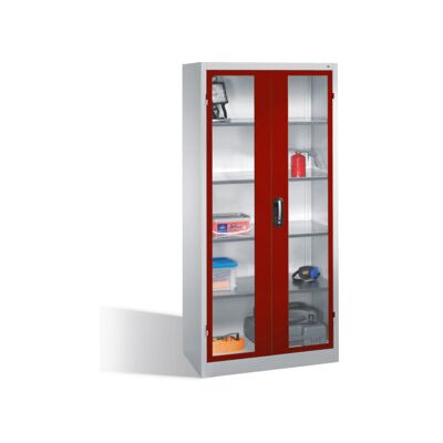 C + P Möbelsysteme Armoire à outils C+P avec portes battantes à fenêtre transparente, 4 tablettes intérieures, H1950xL930xP500mm Façade rouge rubis Corps gris clair ; C (8921-055 S10319) - Publicité C + P Möbelsysteme Armoire à outils C+P avec portes battantes à fenêtre transparente, 4 tablettes intérieures, H1950xL930xP500mm Façade rouge rubis Corps gris clair ; C (8921-055 S10319) - Publicité