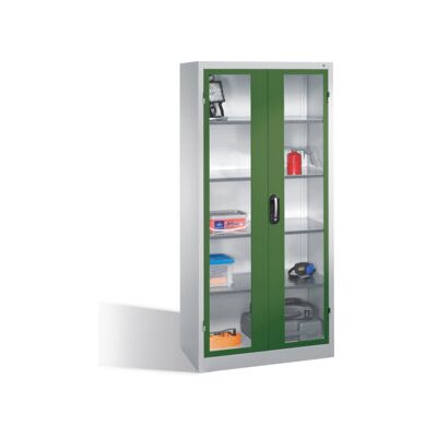 C + P Möbelsysteme Armoire à outils C+P avec portes battantes à fenêtre transparente, 4 tablettes intérieures, H1950xL930xP500mm Façade vert réséda Corps gris clair ; C (8921-055 S10221) - Publicité C + P Möbelsysteme Armoire à outils C+P avec portes battantes à fenêtre transparente, 4 tablettes intérieures, H1950xL930xP500mm Façade vert réséda Corps gris clair ; C (8921-055 S10221) - Publicité
