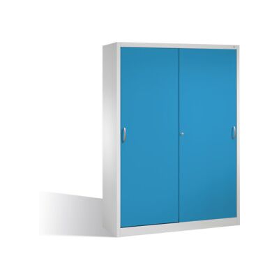Armoire à outils C+P avec portes coulissantes, intérieur 2 x 4 étagères, H1950xL1600xP500mm avant bleu clair corps gris clair ; C + P Möbelsysteme (2159-00 S10102) - Publicité Armoire à outils C+P avec portes coulissantes, intérieur 2 x 4 étagères, H1950xL1600xP500mm avant bleu clair corps gris clair ; C + P Möbelsysteme (2159-00 S10102) - Publicité