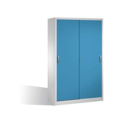 Armoire à outils C+P avec portes coulissantes, intérieur 4 étagères, H1950xL1200xP600mm avant bleu clair corps gris clair ; C + P Möbelsysteme (2069-00 S10077) - Publicité Armoire à outils C+P avec portes coulissantes, intérieur 4 étagères, H1950xL1200xP600mm avant bleu clair corps gris clair ; C + P Möbelsysteme (2069-00 S10077) - Publicité